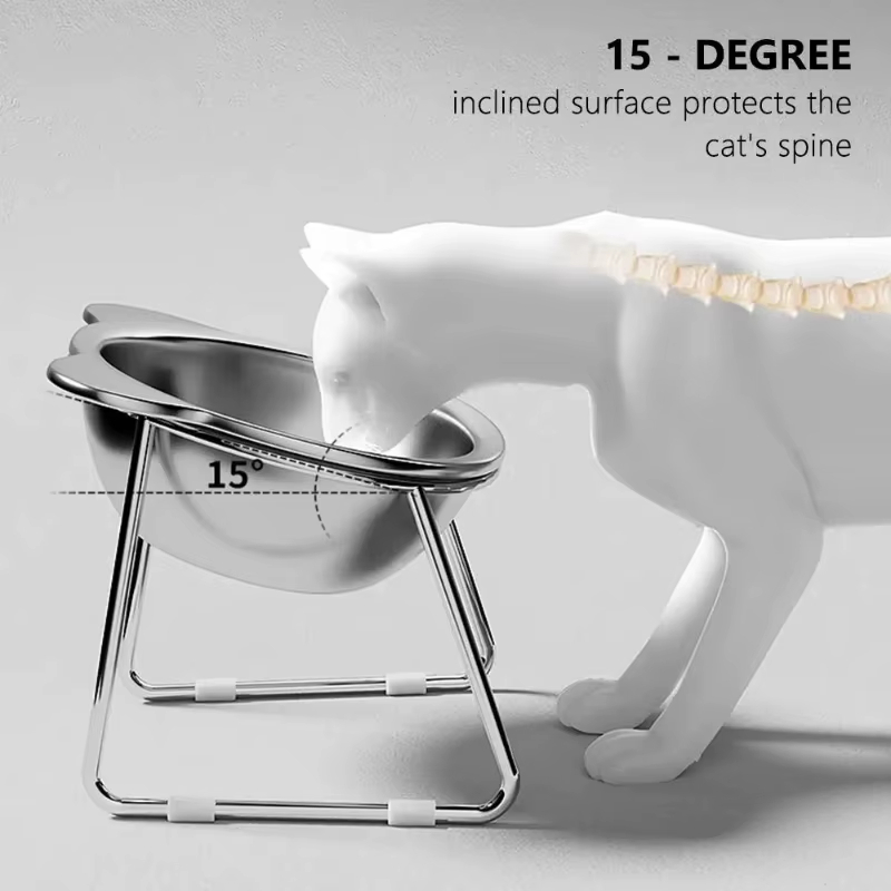 Stainless Steel Elevated Bowl 15° Tilted Neck Guard Pet Feeding Bowl - Image 4