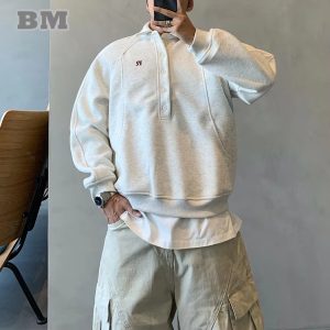 Men's Korean Embroidered Sweatshirt, Retro Casual Long Sleeve Pullover