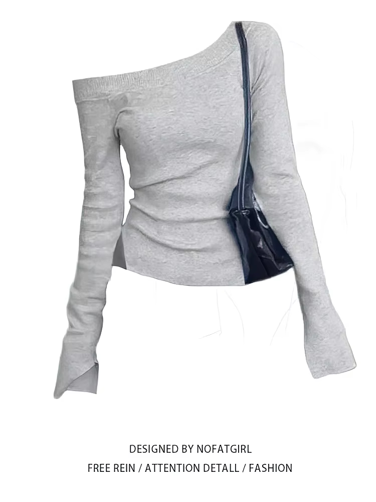 Women's Off Shoulder Long Sleeve Fitted Casual Tee Top for Seasons