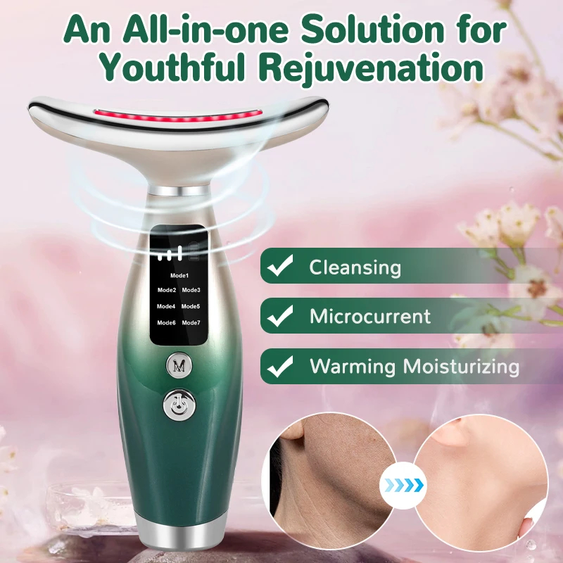 EMS 7-Color Microcurrent Face Neck Massager, Vibrating Beauty Device