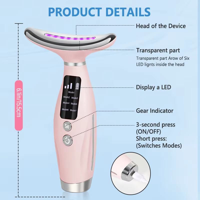 EMS 7-Color Microcurrent Face Neck Massager, Vibrating Beauty Device - Image 3