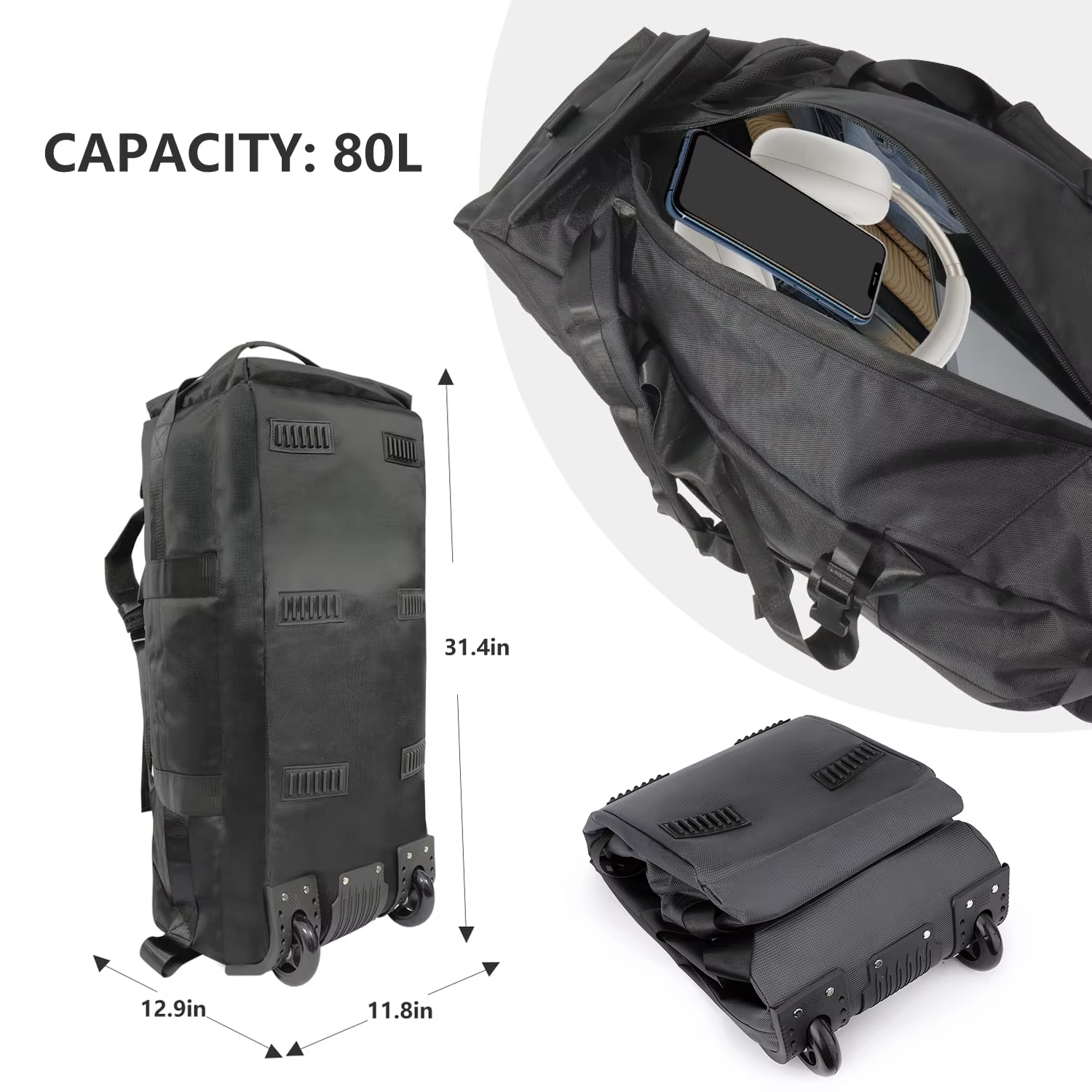 Heavy-Duty Foldable Rolling Water-Resistant Travel Luggage with Strap - Image 16