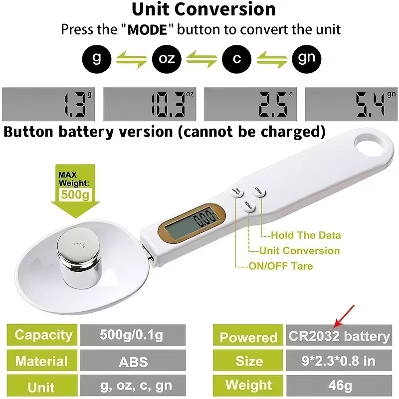 Digital Mini Spoon Scale 0.1-500g LCD Electronic Food Weighing Spoon - Image 3
