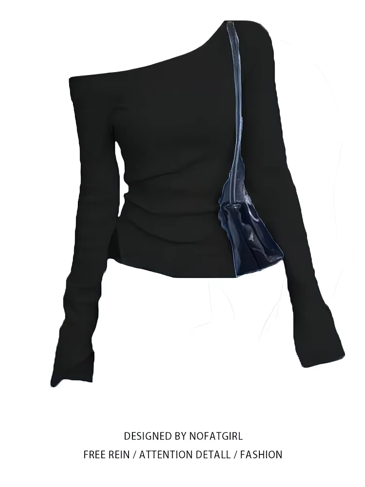 Women's Off Shoulder Long Sleeve Fitted Casual Tee Top for Seasons - Image 2
