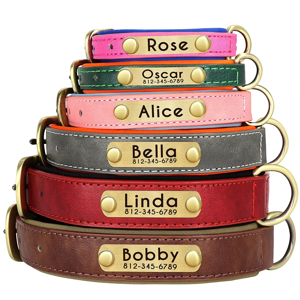 Customized PU Leather Nameplate Dog Collar Soft Padded Dogs Collars Free Engraving Name for Small Medium Large Dogs Adjustable - Image 8