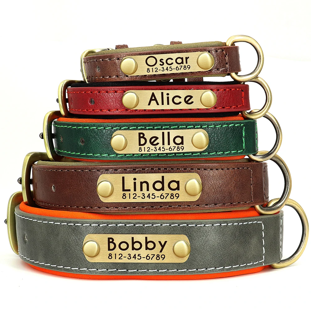 Customized PU Leather Nameplate Dog Collar Soft Padded Dogs Collars Free Engraving Name for Small Medium Large Dogs Adjustable - Image 10