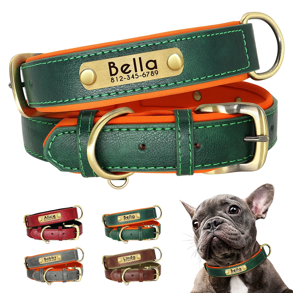 Customized PU Leather Nameplate Dog Collar Soft Padded Dogs Collars Free Engraving Name for Small Medium Large Dogs Adjustable - Image 11