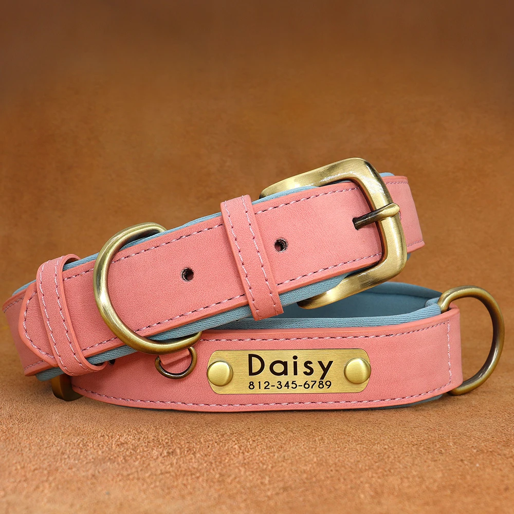 Customized PU Leather Nameplate Dog Collar Soft Padded Dogs Collars Free Engraving Name for Small Medium Large Dogs Adjustable - Image 5