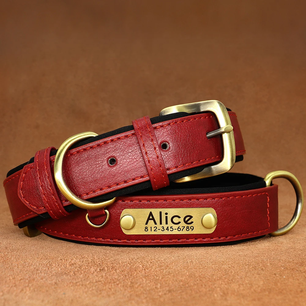 Customized PU Leather Nameplate Dog Collar Soft Padded Dogs Collars Free Engraving Name for Small Medium Large Dogs Adjustable - Image 6