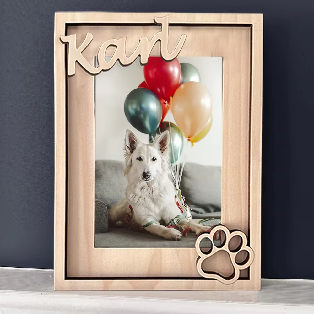Custom Wooden Dog Photo Frame Personalized Pet Name Easter Decor - Image 2