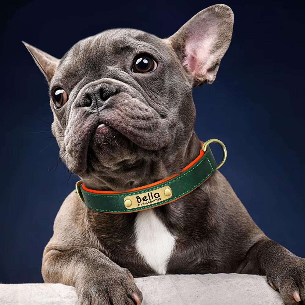 Custom PU Leather Dog Collar Soft Padded Adjustable, Free Engraving for All Sizes - Image 3