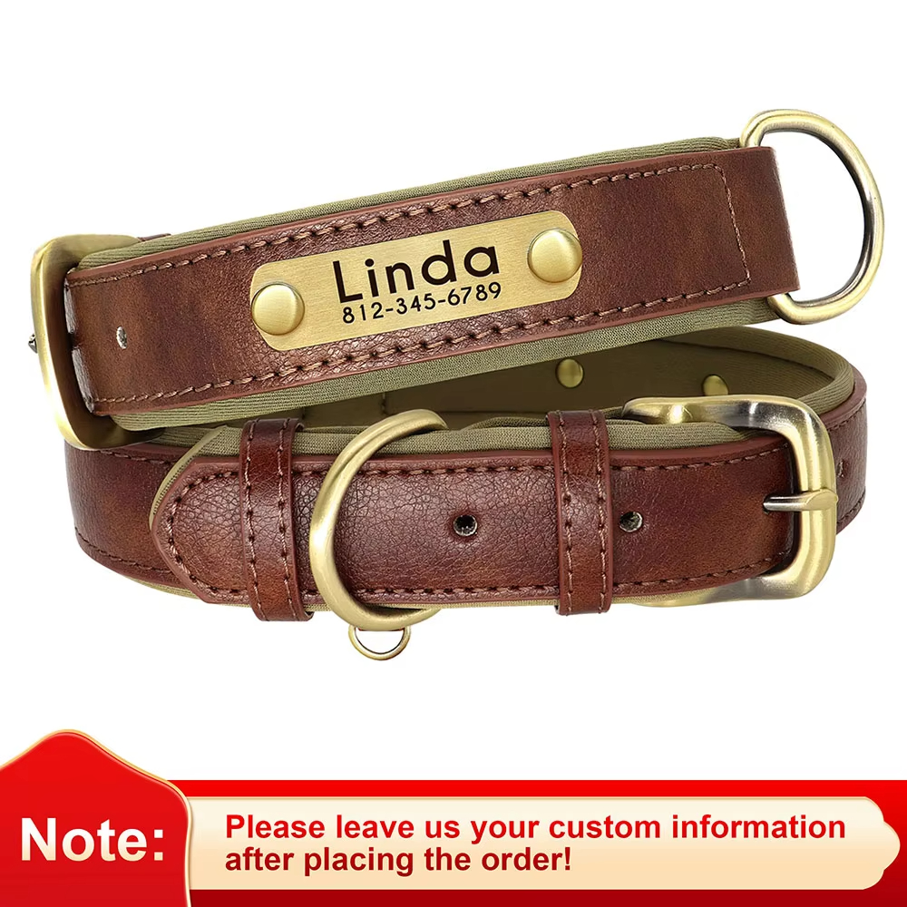 Custom PU Leather Dog Collar Soft Padded Adjustable, Free Engraving for All Sizes - Image 14