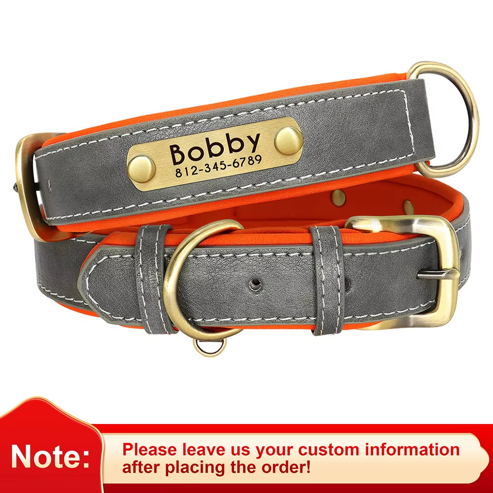 Custom PU Leather Dog Collar Soft Padded Adjustable, Free Engraving for All Sizes - Image 10
