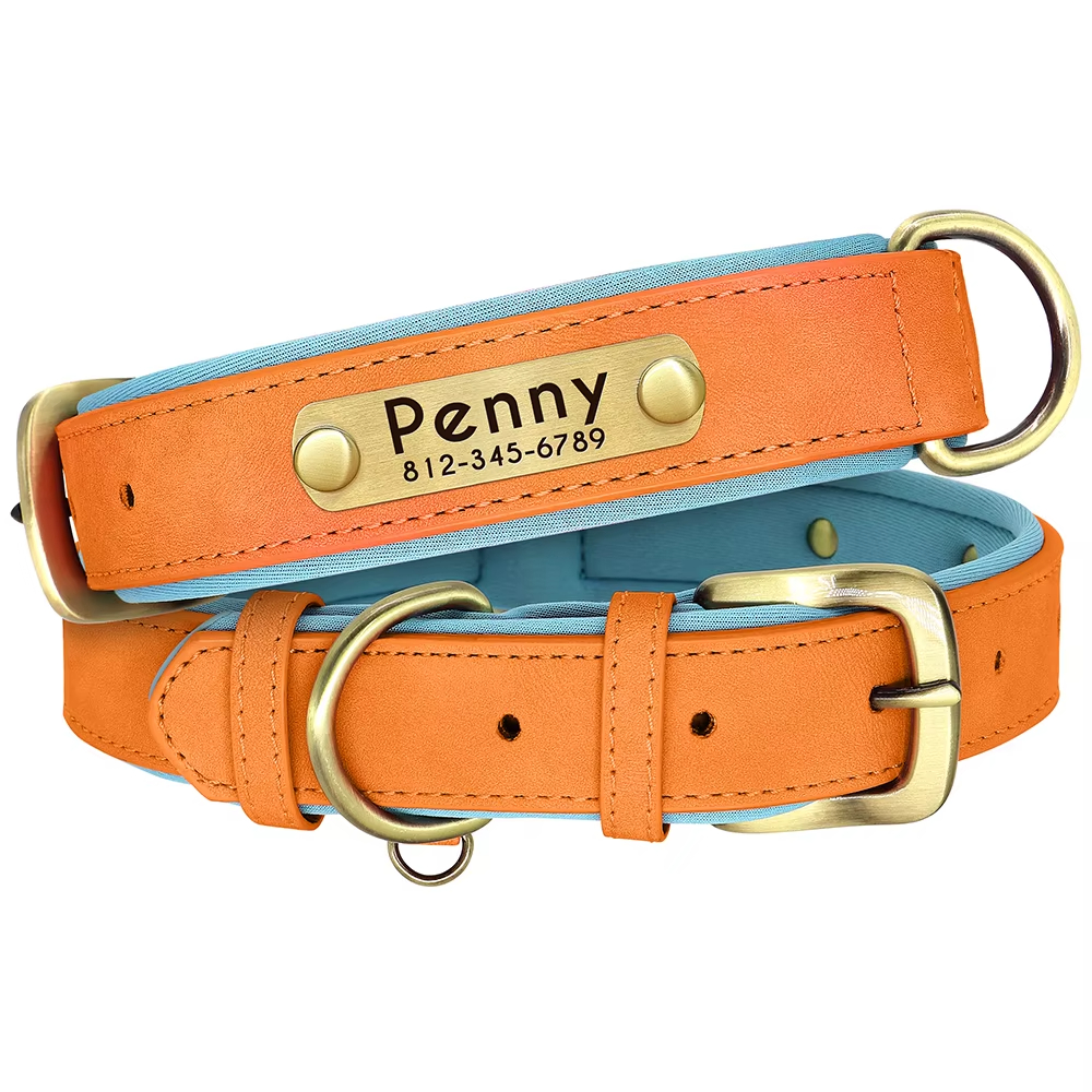 Custom PU Leather Dog Collar Soft Padded Adjustable, Free Engraving for All Sizes - Image 9