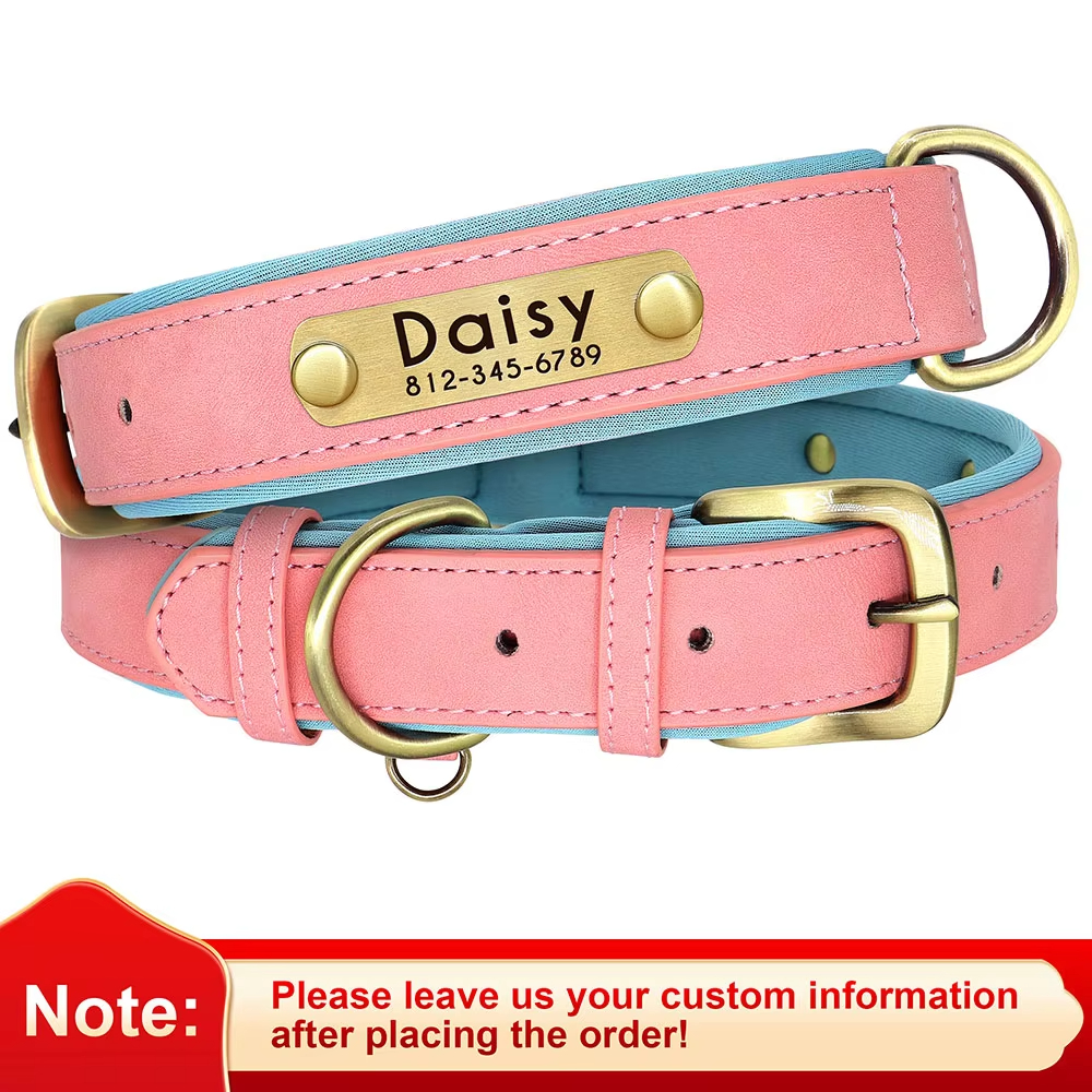 Custom PU Leather Dog Collar Soft Padded Adjustable, Free Engraving for All Sizes - Image 8