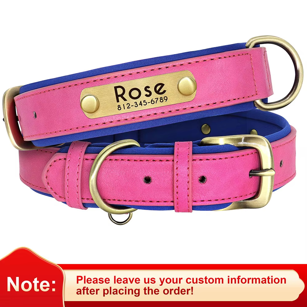 Custom PU Leather Dog Collar Soft Padded Adjustable, Free Engraving for All Sizes - Image 7