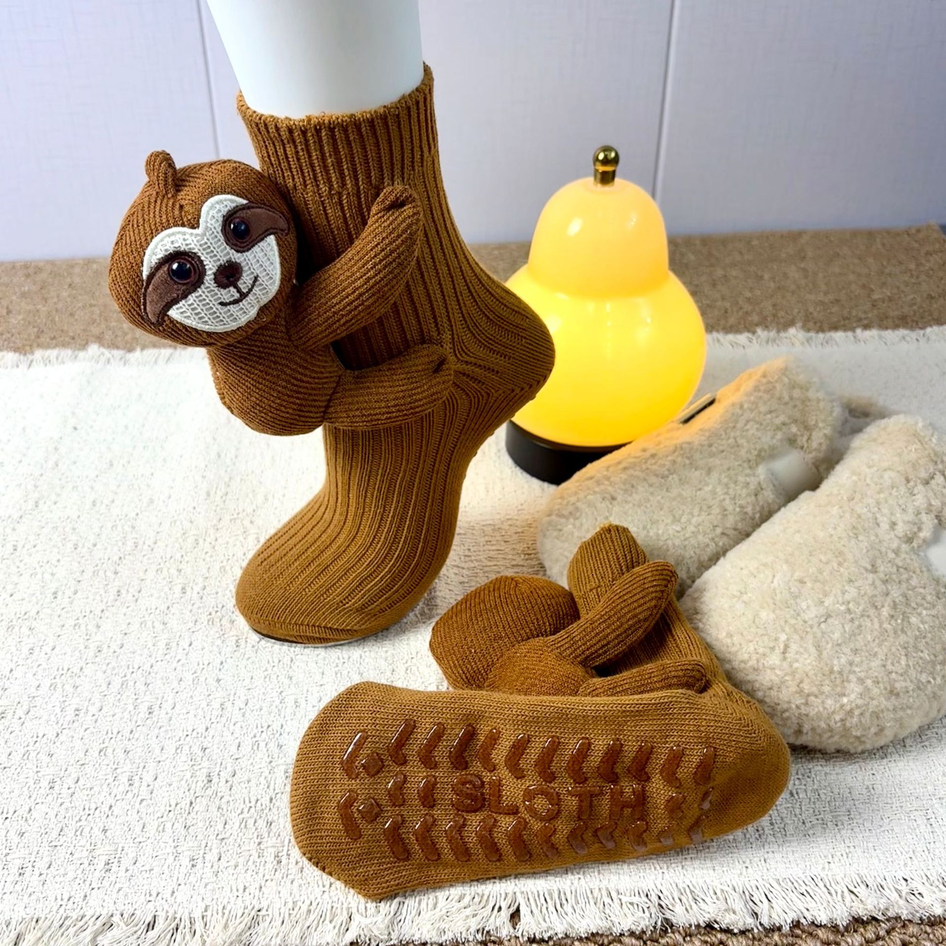 Plush 3D Sloth Crochet Warm Floor Socks Unisex Men Women - Image 22
