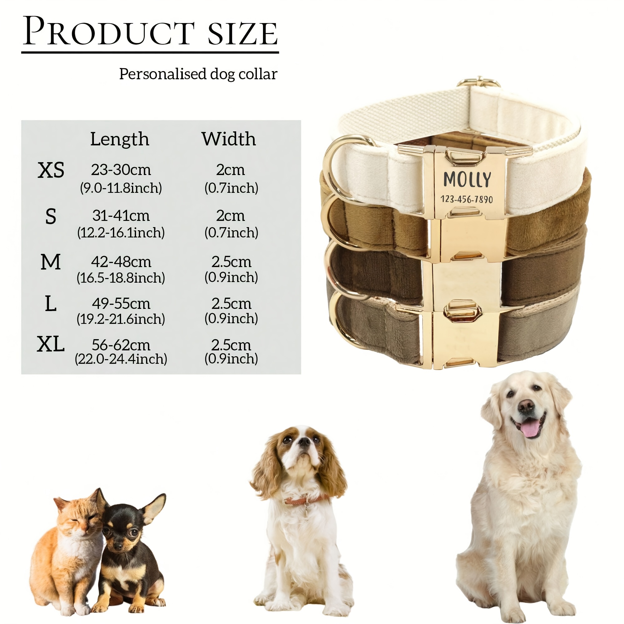 Velvet Dog Collar Custom Engraved ID Soft Adjustable For All Dogs - Image 6