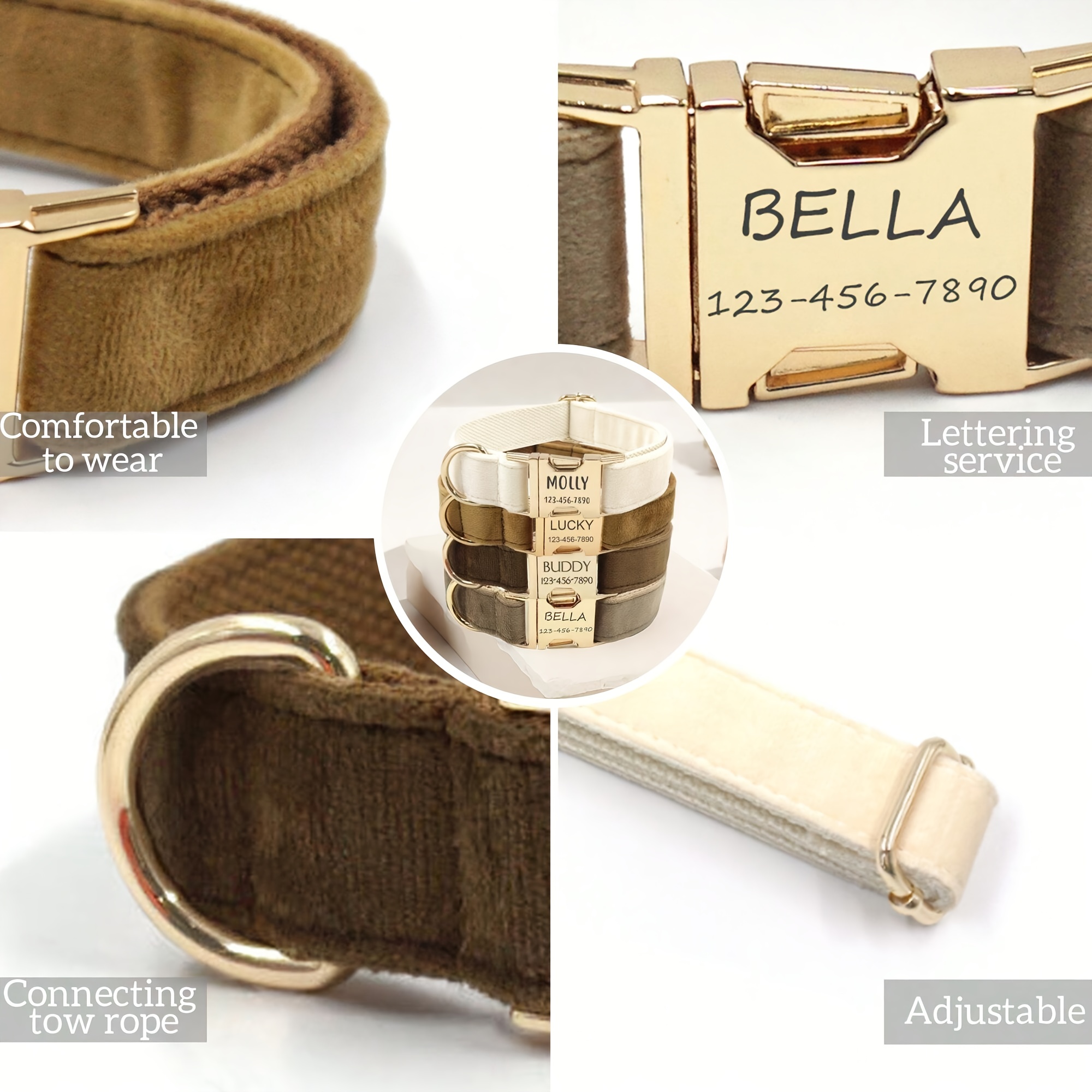 Velvet Dog Collar Custom Engraved ID Soft Adjustable For All Dogs - Image 7